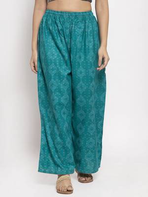Turquoise printed rayon palazzo-pants 1
