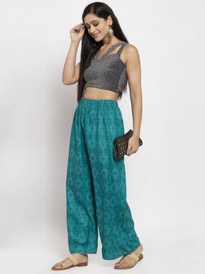 Turquoise printed rayon palazzo-pants 2