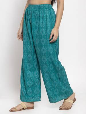Turquoise printed rayon palazzo-pants 3