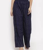 Navy-blue printed rayon palazzo-pants
