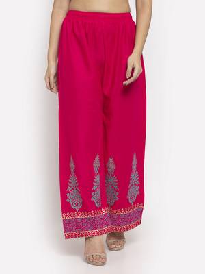 Magenta printed rayon palazzo-pants 1