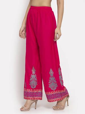 Magenta printed rayon palazzo-pants 3