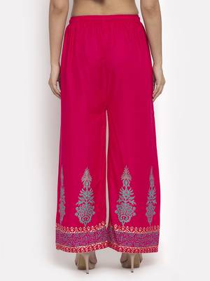 Magenta printed rayon palazzo-pants 4