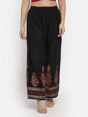Black printed rayon palazzo-pants 1