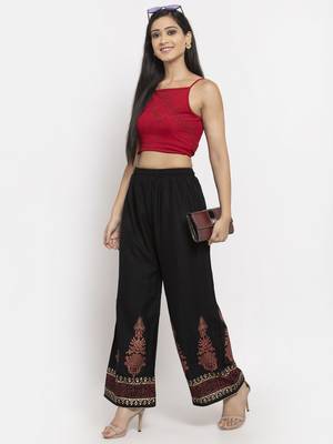 Black printed rayon palazzo-pants 2
