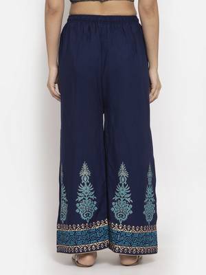 Navy-blue printed rayon palazzo-pants 1
