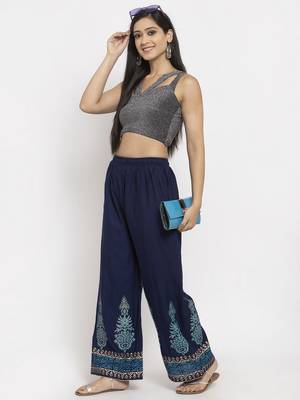 Navy-blue printed rayon palazzo-pants 2