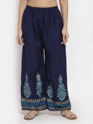 Navy-blue printed rayon palazzo-pants 3