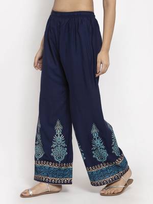 Navy-blue printed rayon palazzo-pants 4