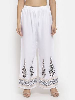 White printed rayon palazzo-pants 1