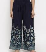 Navy-blue printed rayon palazzo-pants