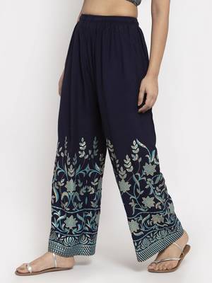 Navy-blue printed rayon palazzo-pants 3