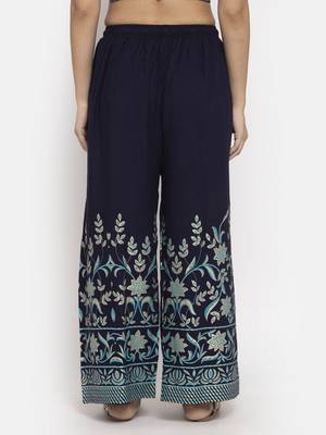 Navy-blue printed rayon palazzo-pants 4