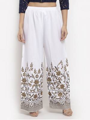 White printed rayon palazzo-pants 1