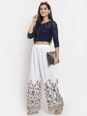 White printed rayon palazzo-pants 2