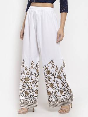 White printed rayon palazzo-pants 3