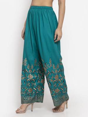 Turquoise printed rayon palazzo-pants 3