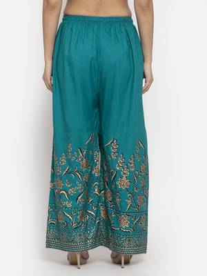 Turquoise printed rayon palazzo-pants 4