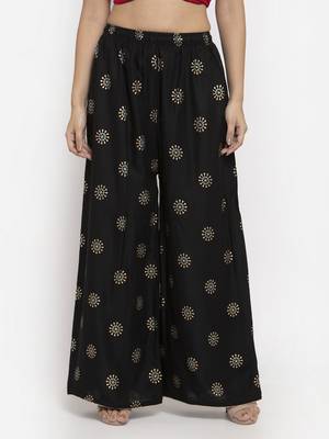 Black printed rayon palazzo-pants 1