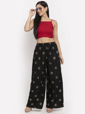 Black printed rayon palazzo-pants 2