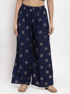 Navy-blue printed rayon palazzo-pants 1