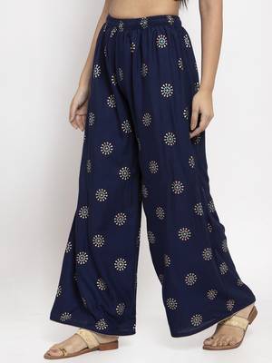 Navy-blue printed rayon palazzo-pants 3