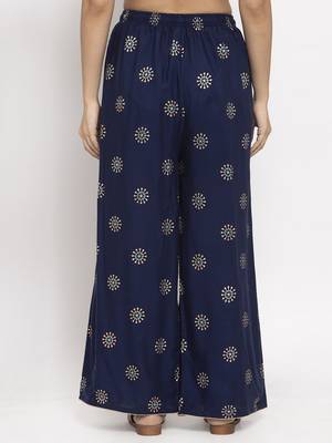 Navy-blue printed rayon palazzo-pants 4