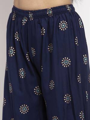 Navy-blue printed rayon palazzo-pants 5