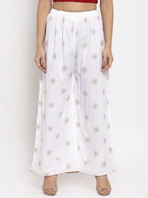 White printed rayon palazzo-pants 1
