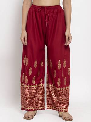 Maroon printed rayon palazzo-pants 1