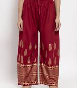Maroon printed rayon palazzo-pants