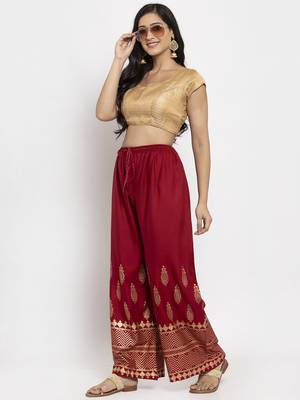 Maroon printed rayon palazzo-pants 2