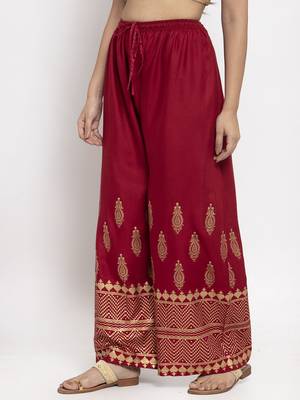 Maroon printed rayon palazzo-pants 3
