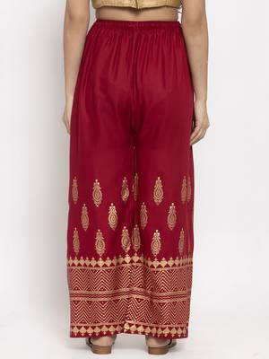 Maroon printed rayon palazzo-pants 4