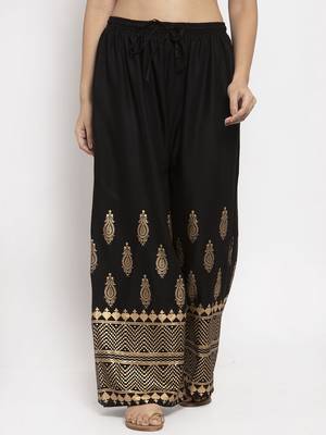 Black printed rayon palazzo-pants 1
