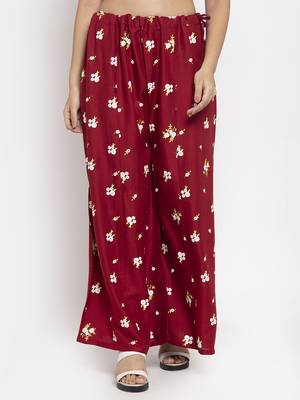 Mustard printed rayon palazzo-pants 1