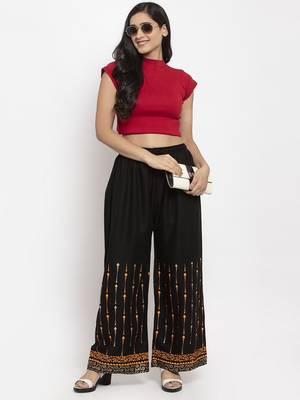 Black printed rayon palazzo-pants 2