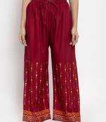 Maroon printed rayon palazzo-pants