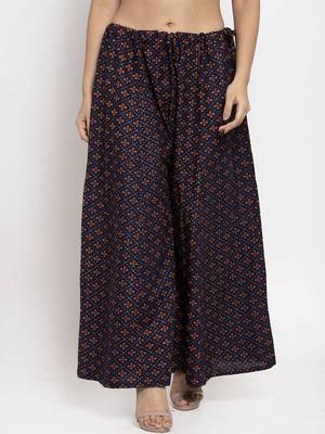 Navy-blue printed rayon palazzo-pants 1