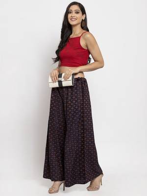 Navy-blue printed rayon palazzo-pants 2