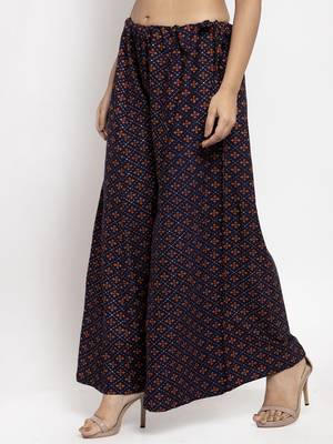 Navy-blue printed rayon palazzo-pants 3