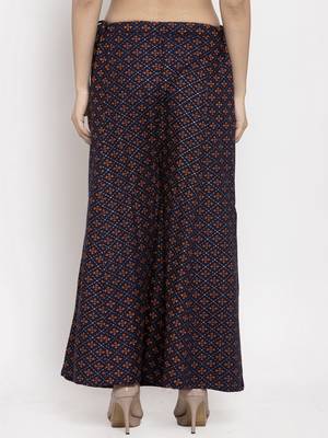 Navy-blue printed rayon palazzo-pants 4