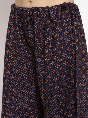 Navy-blue printed rayon palazzo-pants 5