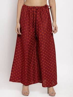 Maroon printed rayon palazzo-pants 1