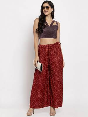 Maroon printed rayon palazzo-pants 2