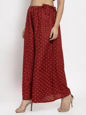 Maroon printed rayon palazzo-pants 3