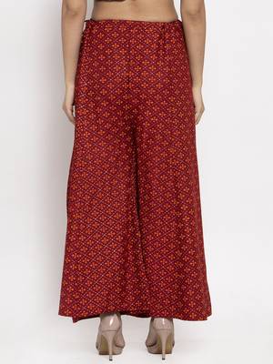 Maroon printed rayon palazzo-pants 4