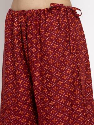 Maroon printed rayon palazzo-pants 5