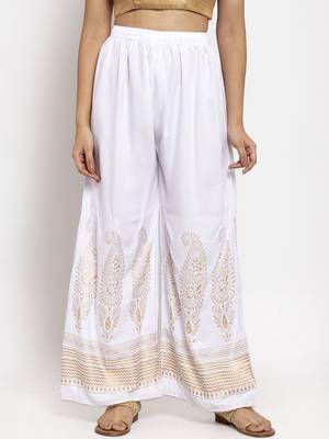 White printed rayon palazzo-pants 1