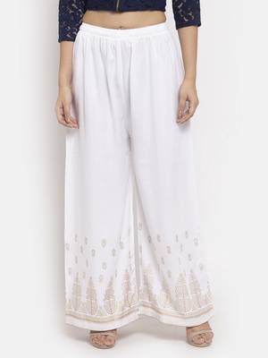 White printed rayon palazzo-pants 1